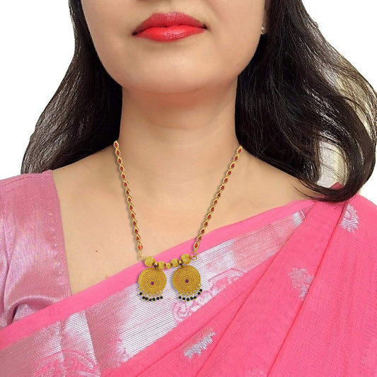 Gold plated Big double wati CZ Red beadmala long Mangalsutra