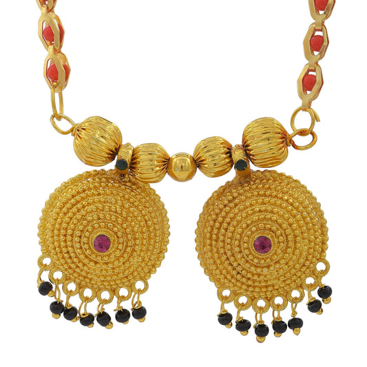 Gold plated Big double wati CZ Red beadmala long Mangalsutra