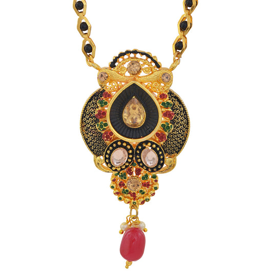 Brass Gold plated Laminated Meenakari Long Mangalsutra