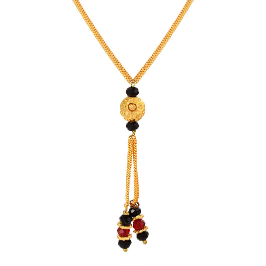 Gold plated Coloured beads and Goldplated Carved ball Traditional Mangalsutra