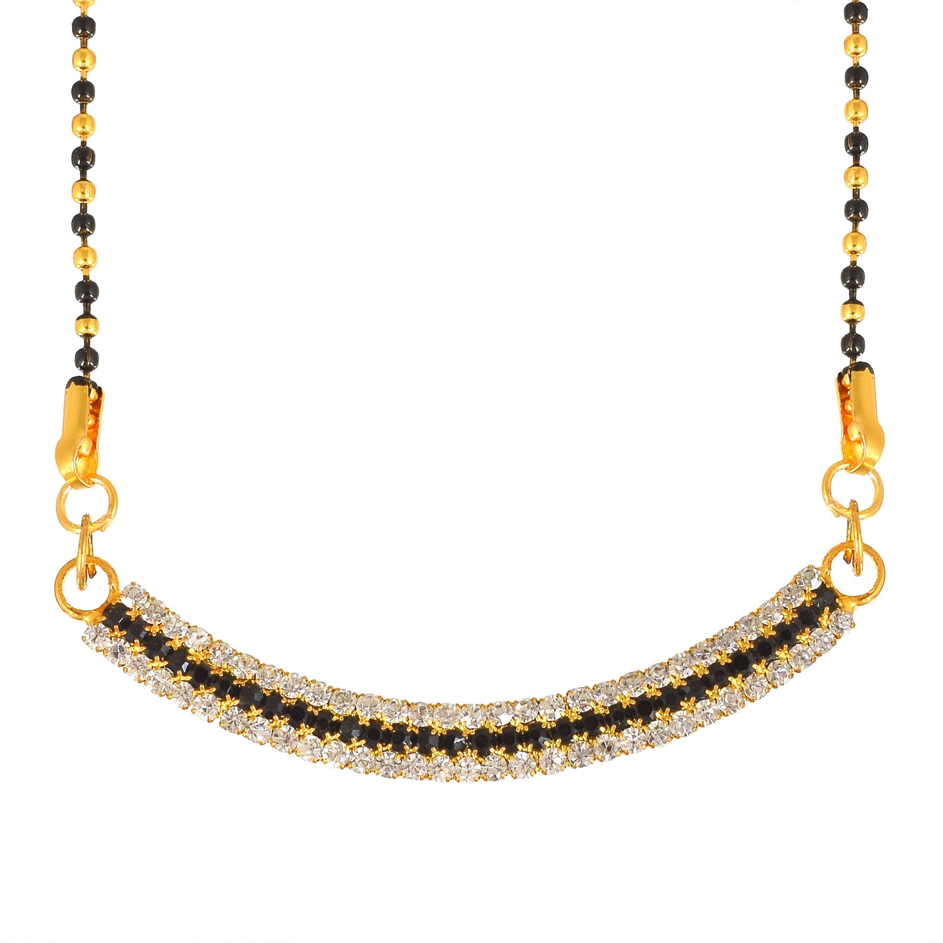 Brass Goldplated Black and White Imitation Diamond Mangalsutra