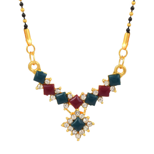 Brass Goldplated Faux Emerald Ruby & Imitaiton Diamond Mangalsutra