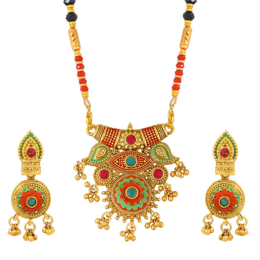 Brass Goldplated Royal Rajwada Elegant Long Mangalsutra With earrings