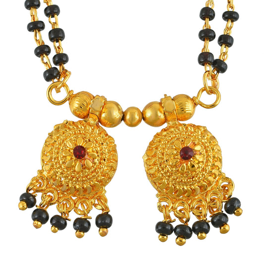 Gold plated, Two Wati red CZ Traditional Mangalsutra Women