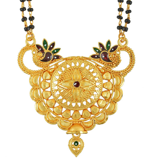 Gold plated, Handmade Peacock Motif Meenakari Bold Traditional Mangalsutra