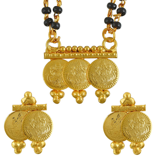 Gold plated Three coin Lakshmi Mangalsutra Women Traditional