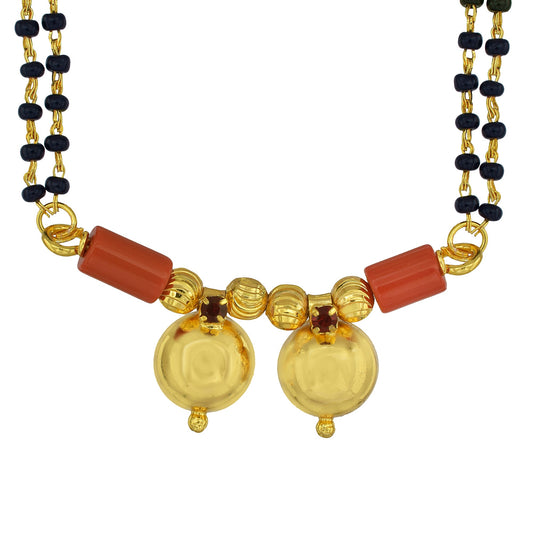 Gold plated Dual (2) Wati, Red CZ studded on red Bars, stylish Ethnic Mangalsutra