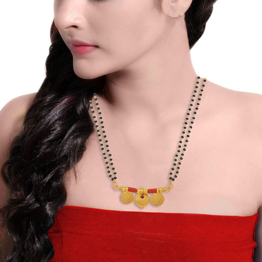 Gold plated three wati with Lakshmi Traditional Mangalsutra