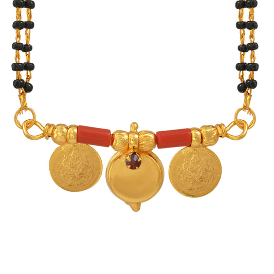 Gold plated three wati with Lakshmi Traditional Mangalsutra