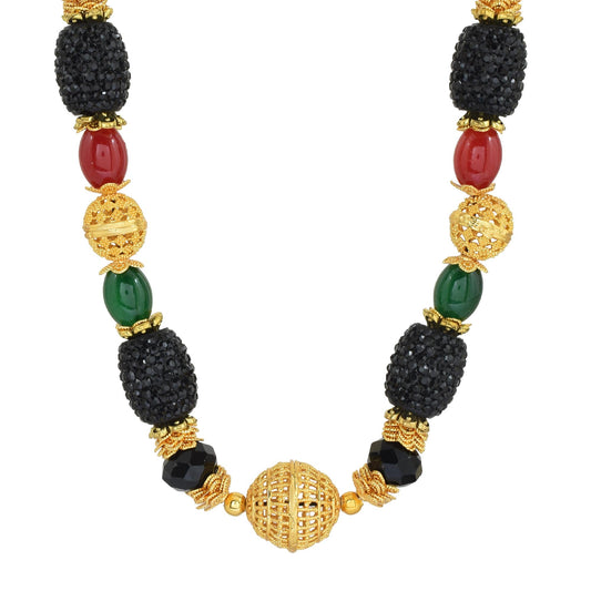 Gold plated Black colourful Beads Necklace Mala Women