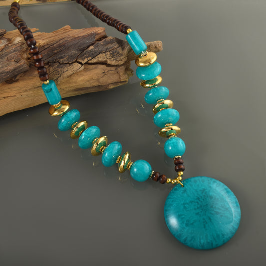 Natural Turquoise (Firoza) Pendant Set (NKSE3552)