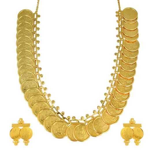 Brass Gold Plated Big Lakshmi Coin Necklace Set Women