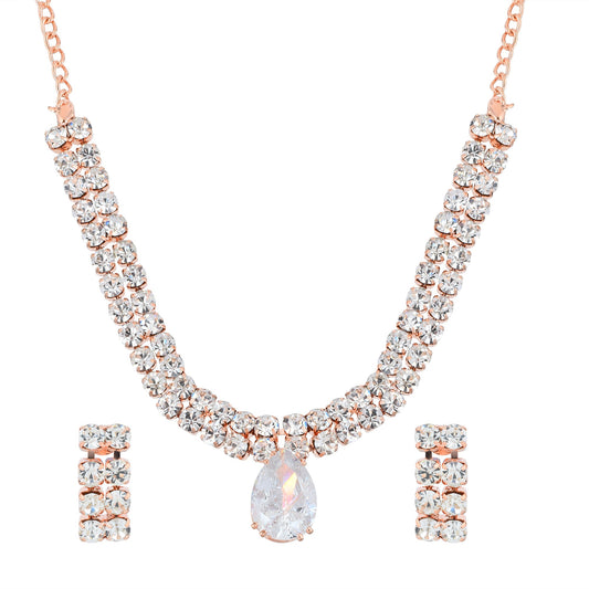 Rose Goldplated Imitation Diamond Fashion Luxe necklace set Women