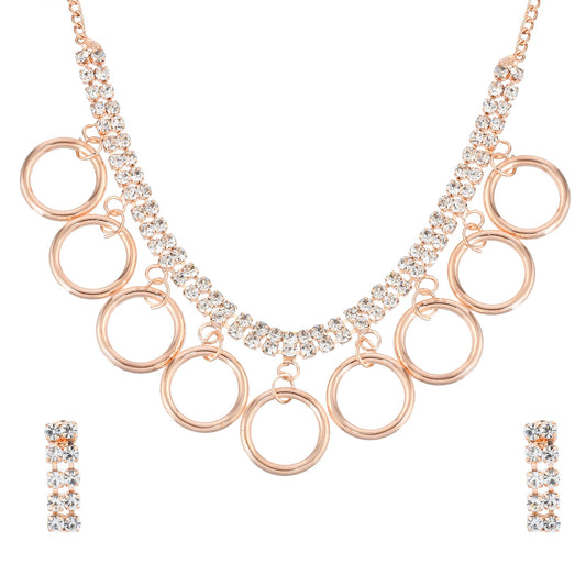 Rose Goldplated Imitation Diamond Hollywood Fashion Luxe necklace set Women