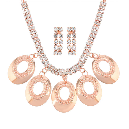 Rose Goldplated Imitation Diamond Designer Fashion Luxe necklace set Women