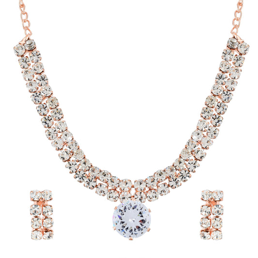 Rose Goldplated Imitation Diamond Luxe Fashion Designer necklace set Women