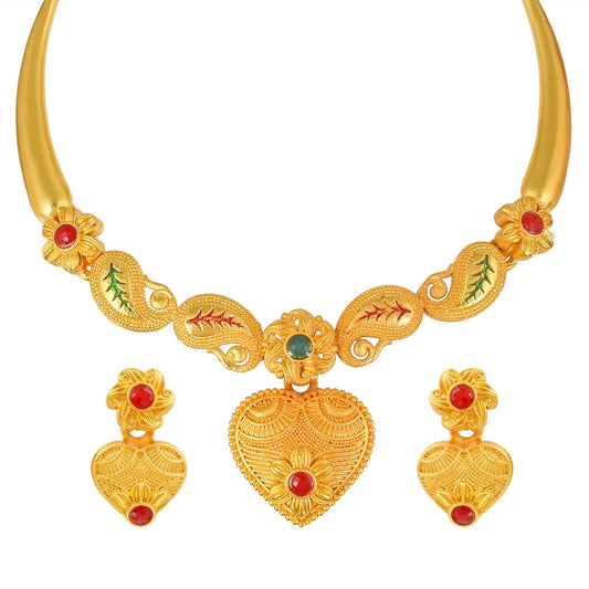 Brass Gold plated Rasrawa & Meenakari Gold forming Traditional Necklace set