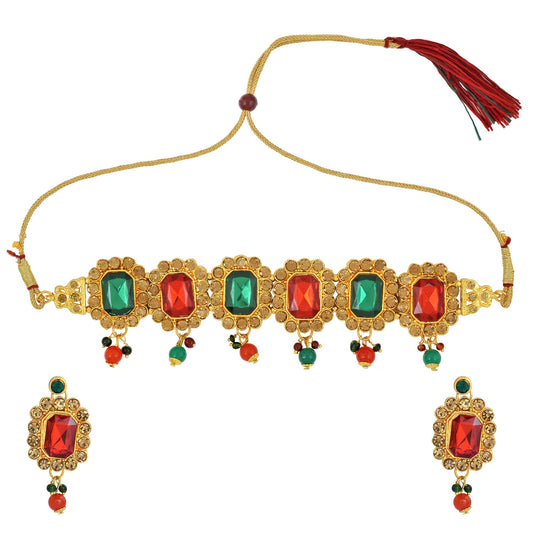 Gold plated CZ "gala-patta" Kundan Necklace set Women