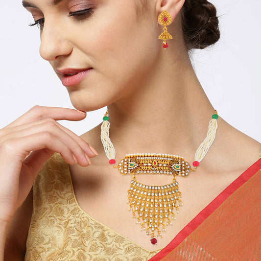 Brass Gold plated Kundan Necklace set