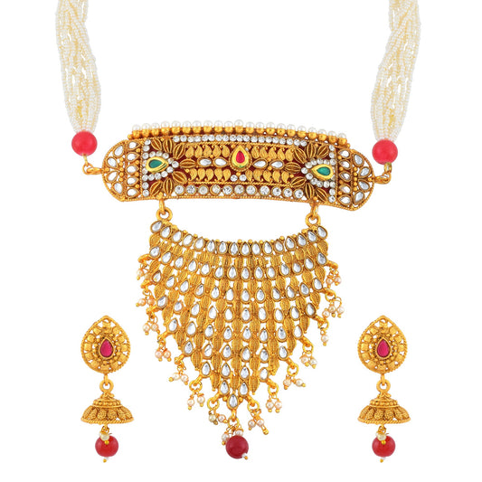 Brass Gold plated Kundan Necklace set