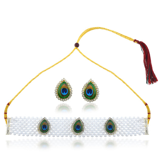 Peacock Motif Pearl Choker Necklace Set for Women (NSKL7800)
