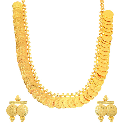 Goldplated 18 Inch Lakshmi Laxmi Coin Necklace Set for Women