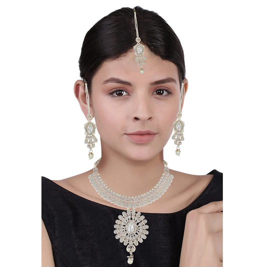 Silverplated Brass White Faux Diamonds Necklace set