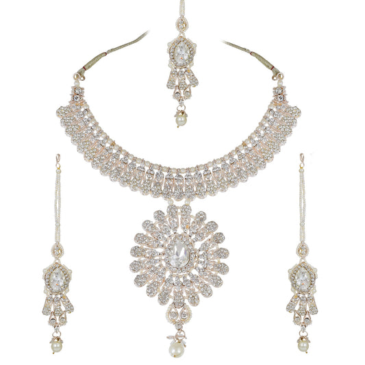 Silverplated Brass White Faux Diamonds Necklace set