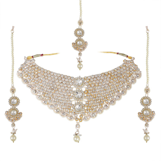 Silverplated Brass White Imitation Diamonds Necklace set