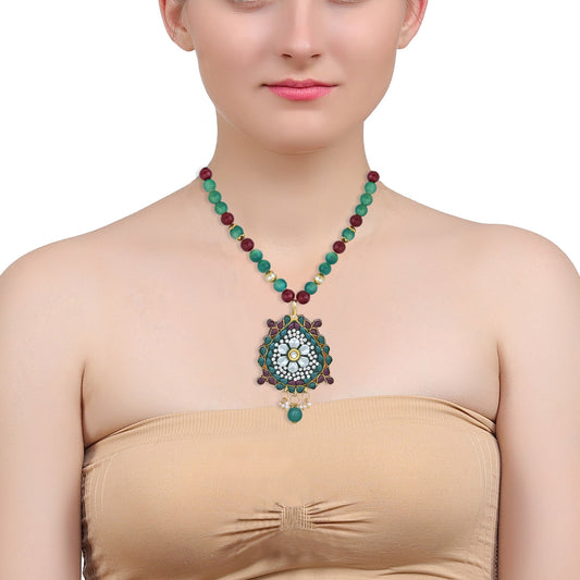 Gold plated Brass, Imitation Ruby Emerald Thewa look necklace