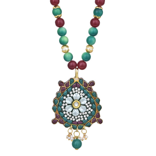 Gold plated Brass, Imitation Ruby Emerald Thewa look necklace