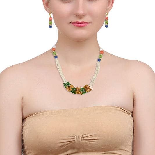 White Pearls, multi strand, Rainbow coloured choker necklace set