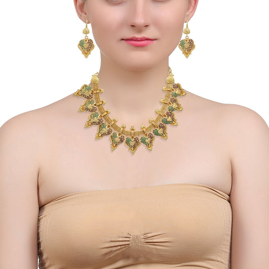 Gold plated Flat chain (Patta) pattern, Meenakari Handmade Traditional necklace set