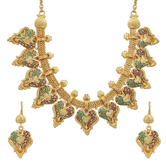 Gold plated Flat chain (Patta) pattern, Meenakari Handmade Traditional necklace set