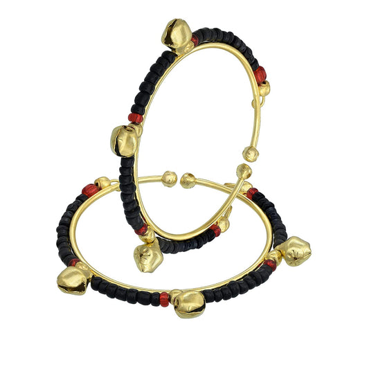 Gold Plated, Black and Red Beads, Free Size Nazariya