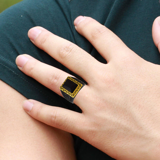 Black Coated Black Onyx Fashion Finger ring Men (ORRM6602)