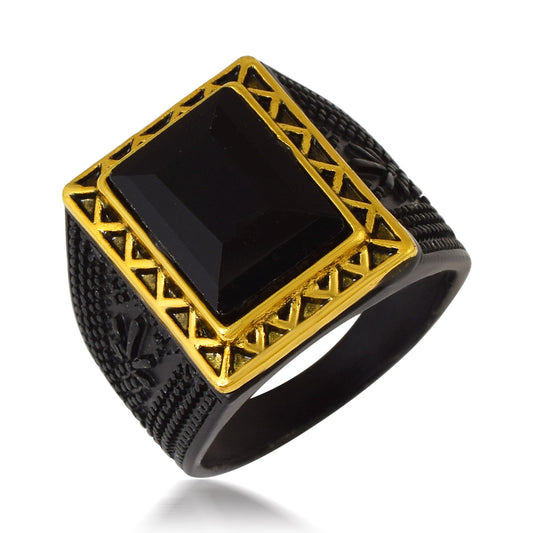 Black Coated Black Onyx Fashion Finger ring Men (ORRM6602)