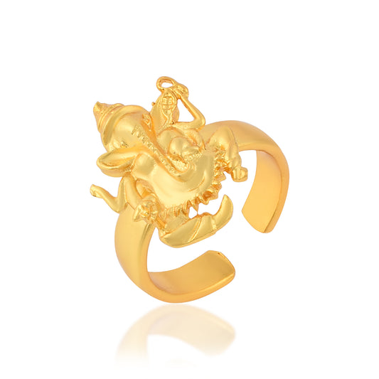 Brass Gold Vighn-harta Ganesh Ganpati finger ring (ORBJ2299)