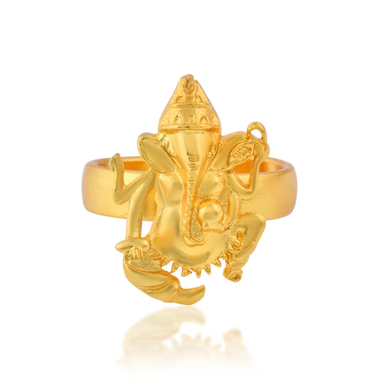 Brass Gold Vighn-harta Ganesh Ganpati finger ring (ORBJ2299)