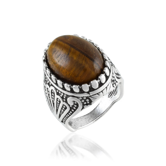 Brass Silver Natural Lehsuniya Cats eye Men finger ring (ORDM3732)