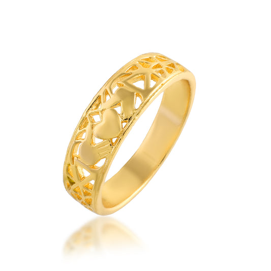 Brass 24KT Micron Gold Plated Heart Design Ring (ORDM3787)