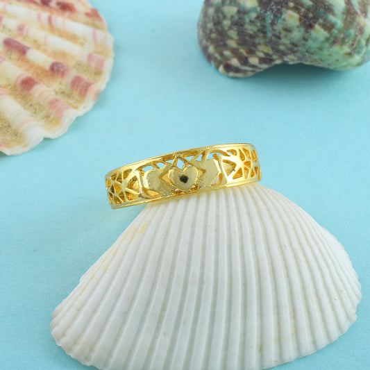 Brass 24KT Micron Gold Plated Heart Design Ring (ORDM3787)