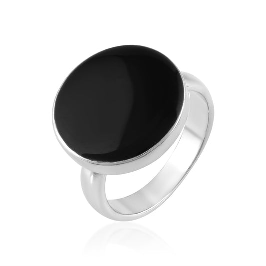 Brass Silverplated Flat Black Onyx Signet Fashion Fingerring