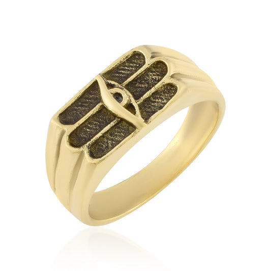 Brass Micron Gold plated Heavy Shiva Third Eye Trinetra Tripund design Spiritual finger ring