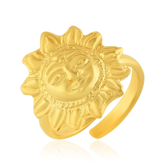 Brass Goldplated Surya Dev Sun design Adjustable Finger ring for Men and Women