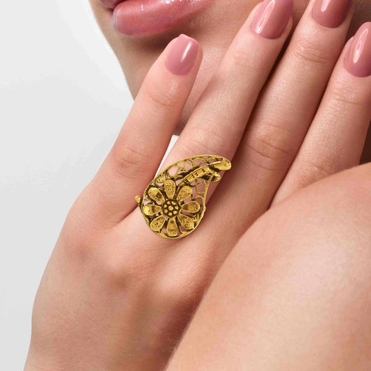 Goldplated Handmade Textured Women Ethnic Finger ring (ORGS5954)