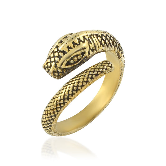 Brass Antique Finish Nagdevta Snake Adjustable Open End Free Size Finger Ring