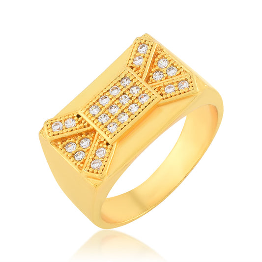 Brass Micron Goldplated Imitation Diamonds Stylish Rich Look Wedding Engagment Fingerring