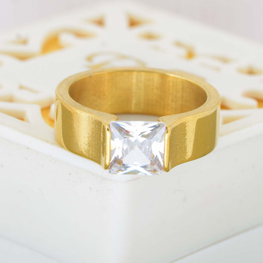 Goldplated Single Imitation Diamond Fingerring Men (ORJK2962)