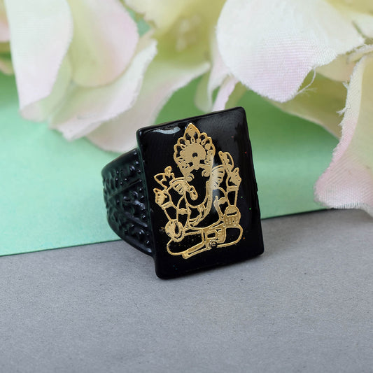 Black Brass Golden Ganpati Ganesh Men Finger ring(ORKL0679)